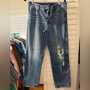 Express Women's Wide Leg Distressed Blue Jeans